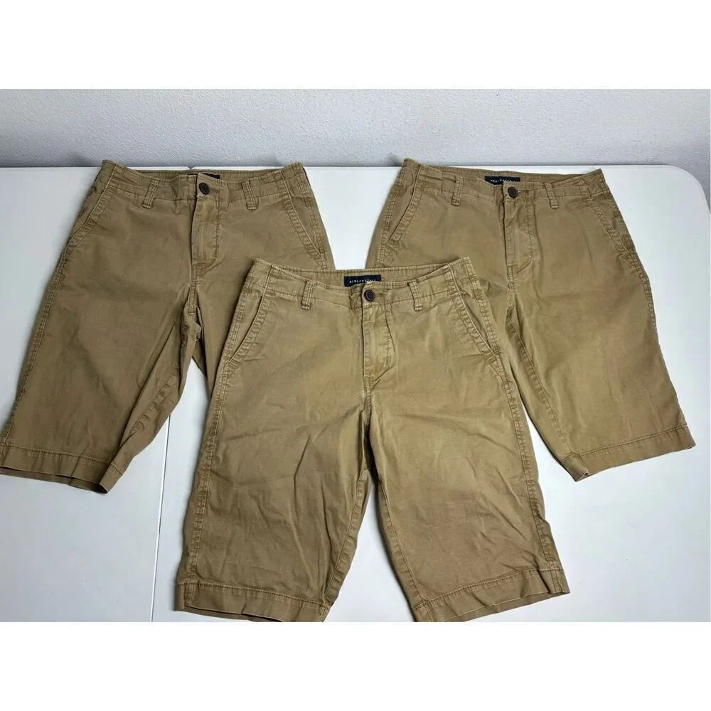 Aeropostale Mens Shorts Lot of 3 Brown Bermuda Flat Front Chino Size 27